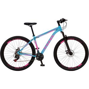 Bicicleta Aro 29 Colli Atalanta em Alumínio 20 Marchas Kit Shimano Quadro 17 - Azul Champanhe/Rosa Neon