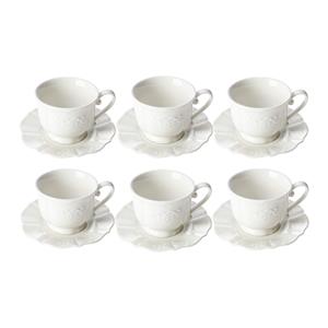 Jogo de 6 Xícaras para Chá Lyor Genebra em Porcelana com Pires 200ml - Branco